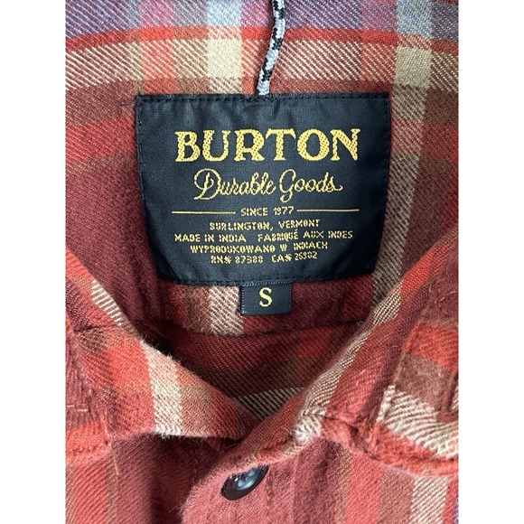 Burton Brighton Durable Goods Flannel Mens Size‎ Small Red Plaid Long Sleeve - Picture 6 of 7